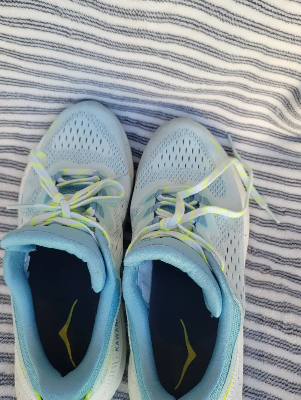Hoka Women's Pale Blue Athletic Running Shoes with Neon Yellow Accents